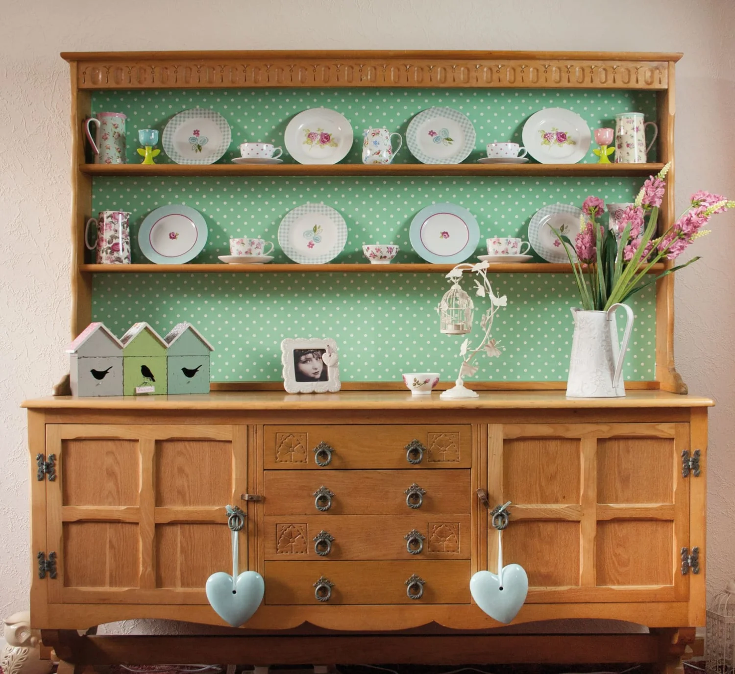 Dekorfolie 346-0648  Mint hvite prikker 45cm x 2m